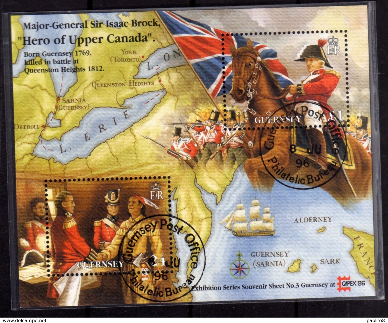 GUERNSEY GUERNESEY 1996 CAPEX 96 TORONTO BLOCK SHEET BLOCCO FOGLIETTO FDC FIRST DAY SPECIAL CANCEL - Guernesey