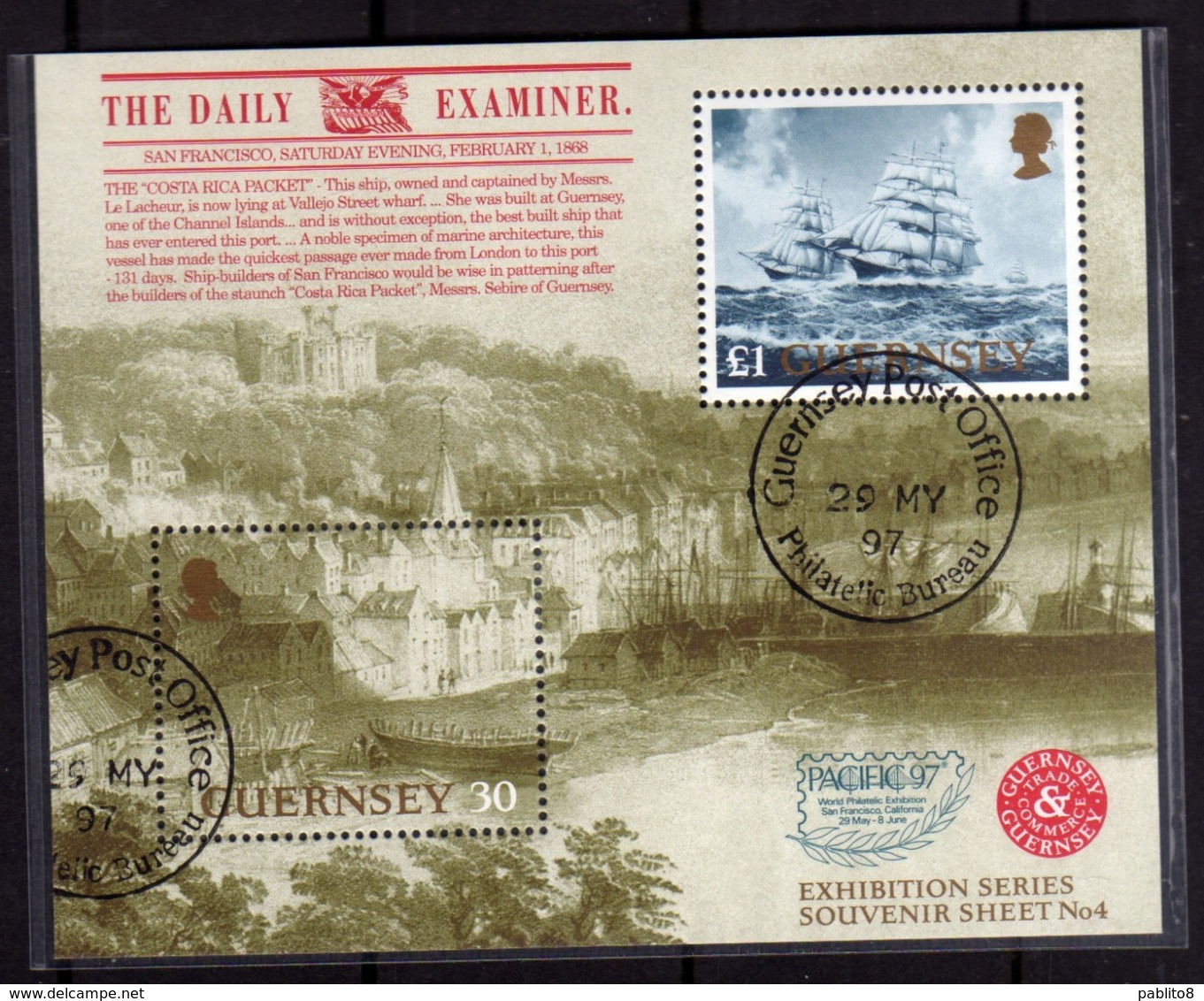 GUERNSEY GUERNESEY 1997 PACIFIC 97 EXPO SAILING SHIPS BLOCK SHEET BLOCCO FOGLIETTO FDC FIRST DAY SPECIAL CANCEL - Guernesey