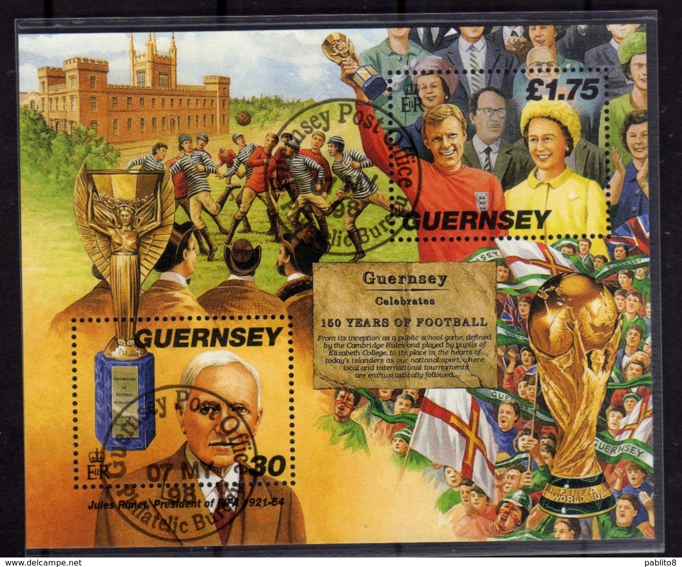 GUERNSEY GUERNESEY 1998 FOOTBALL 150th ANNIVERSARY CALCIO BLOCK SHEET BLOCCO FOGLIETTO FDC FIRST DAY SPECIAL CANCEL - Guernesey