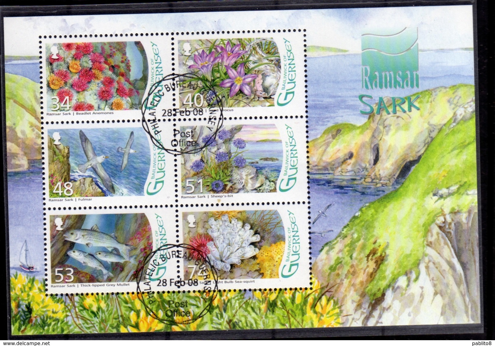 GUERNSEY GUERNESEY 2008 FLORA FAUNA FAUNE RAMSAR WETLANDS BLOCK SHEET BLOCCO FOGLIETTO FDC FIRST DAY SPECIAL CANCEL - Guernesey