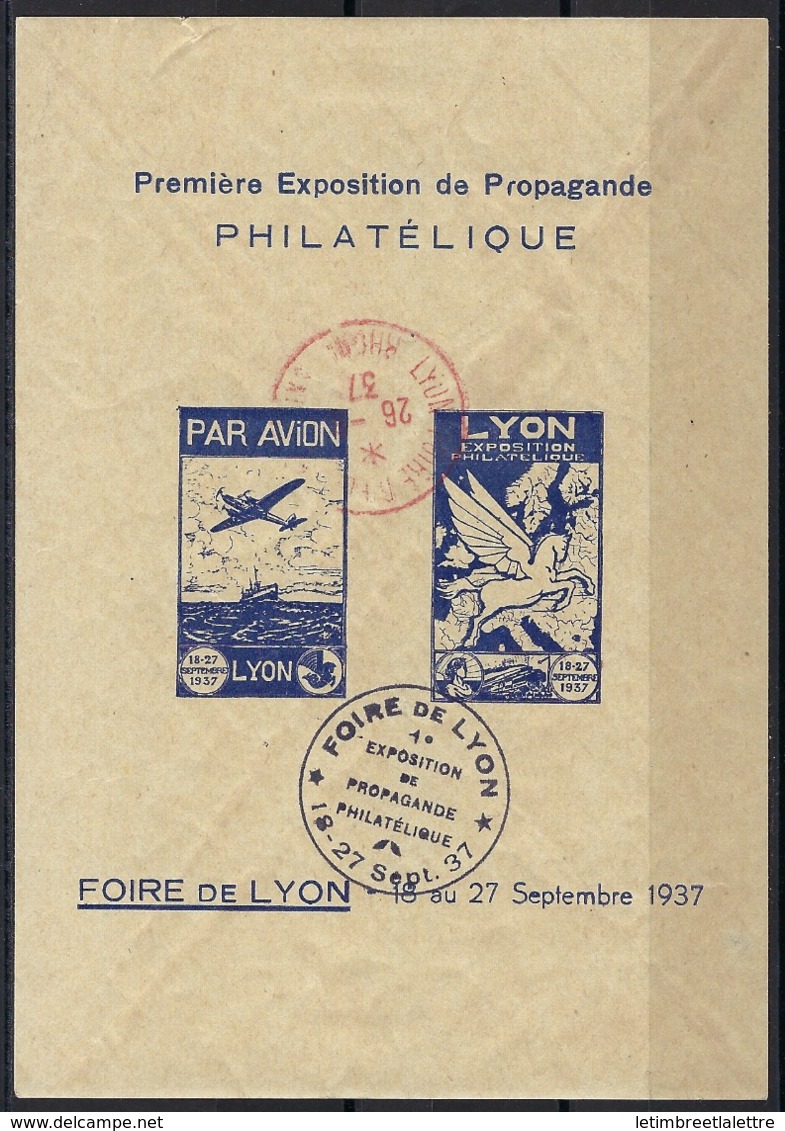 BLOC PREMIERE EXPOSITION DE PROPAGANDE PHILATELIQUE FOIRE DE LYON SEPTEMBRE 1937 - Altri & Non Classificati