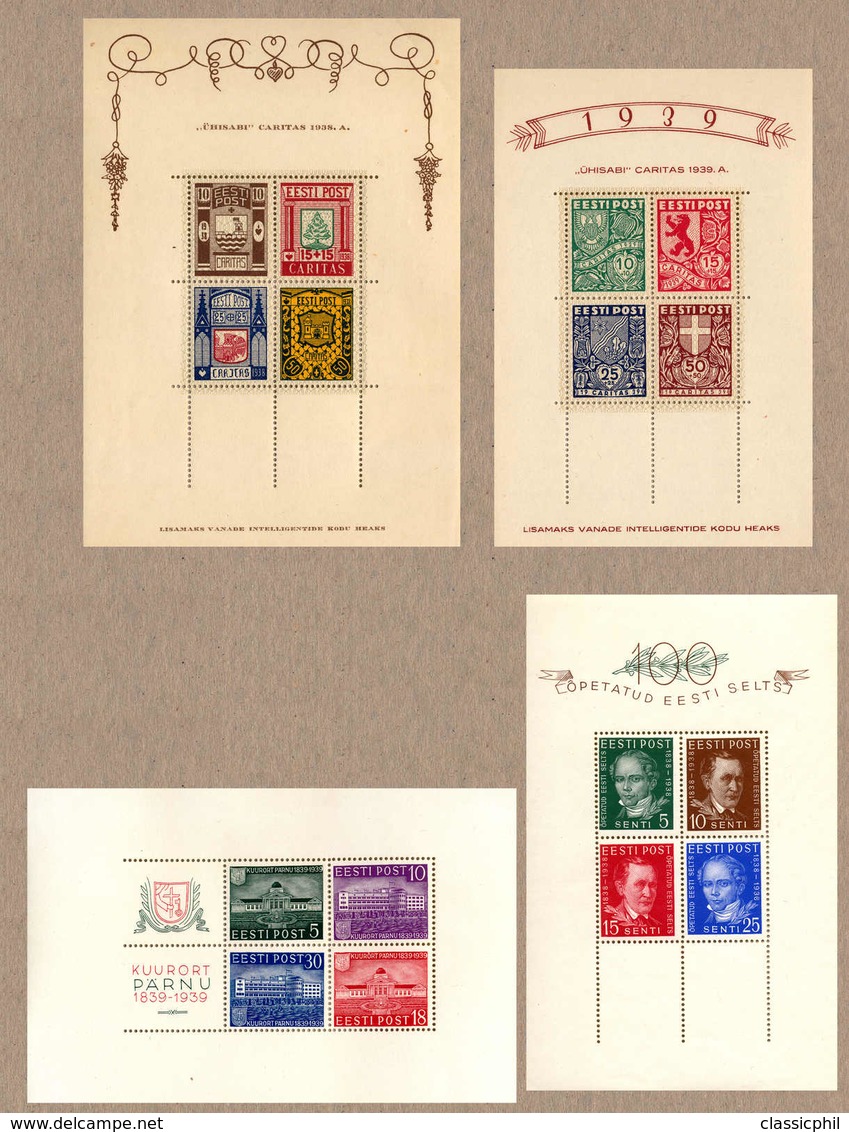 ** 1938-39, 4 Miniatur Sheets - 2x Social Relief Fund (1938 And 1939), 1x Centenary Of Estonian Literary Society, 1x Cen - Estland