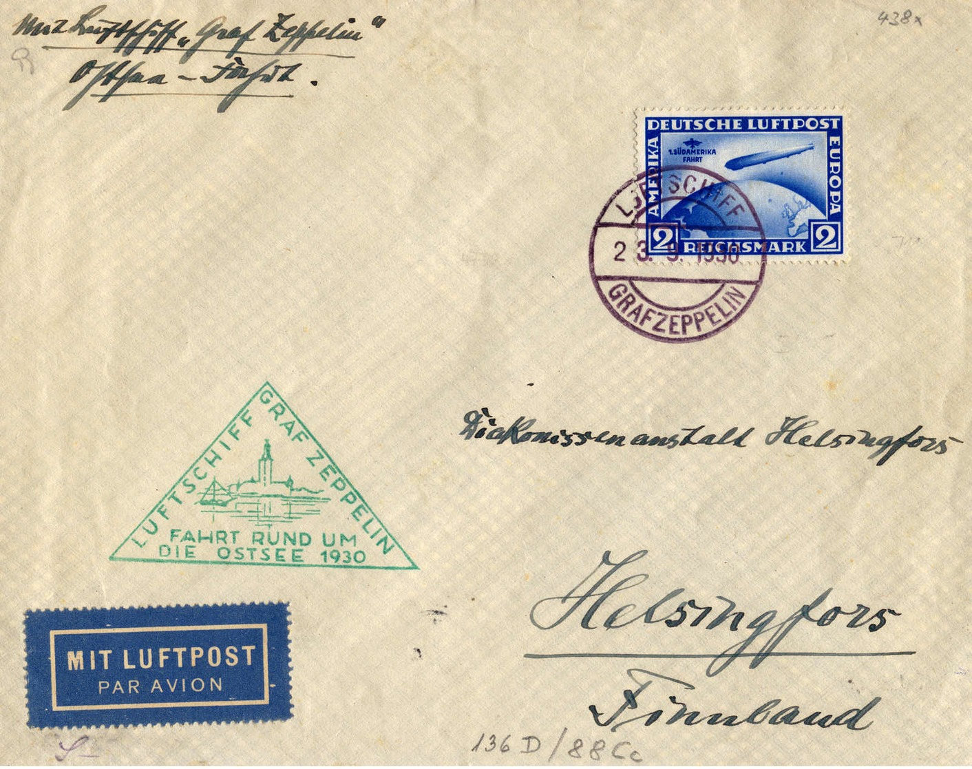 O/cover 1930,  2 RM., Lilaultramarin, Bordpostbrief Von Ostseefahrt 1930, Nach HELSINKI/Finnland, Mit Ankunftsstempel, P - Andere & Zonder Classificatie