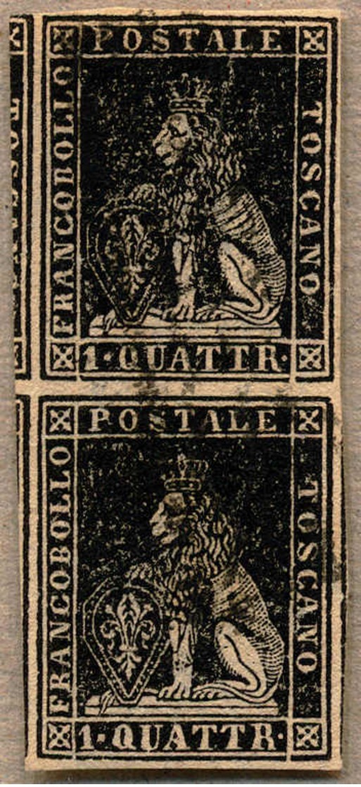 O/pair 1857, 1 Q., Black, Vertical Pair Of (2), All Sides Very Good Margins, Left Side Parts Of Next Stamps, Light Cance - Ohne Zuordnung