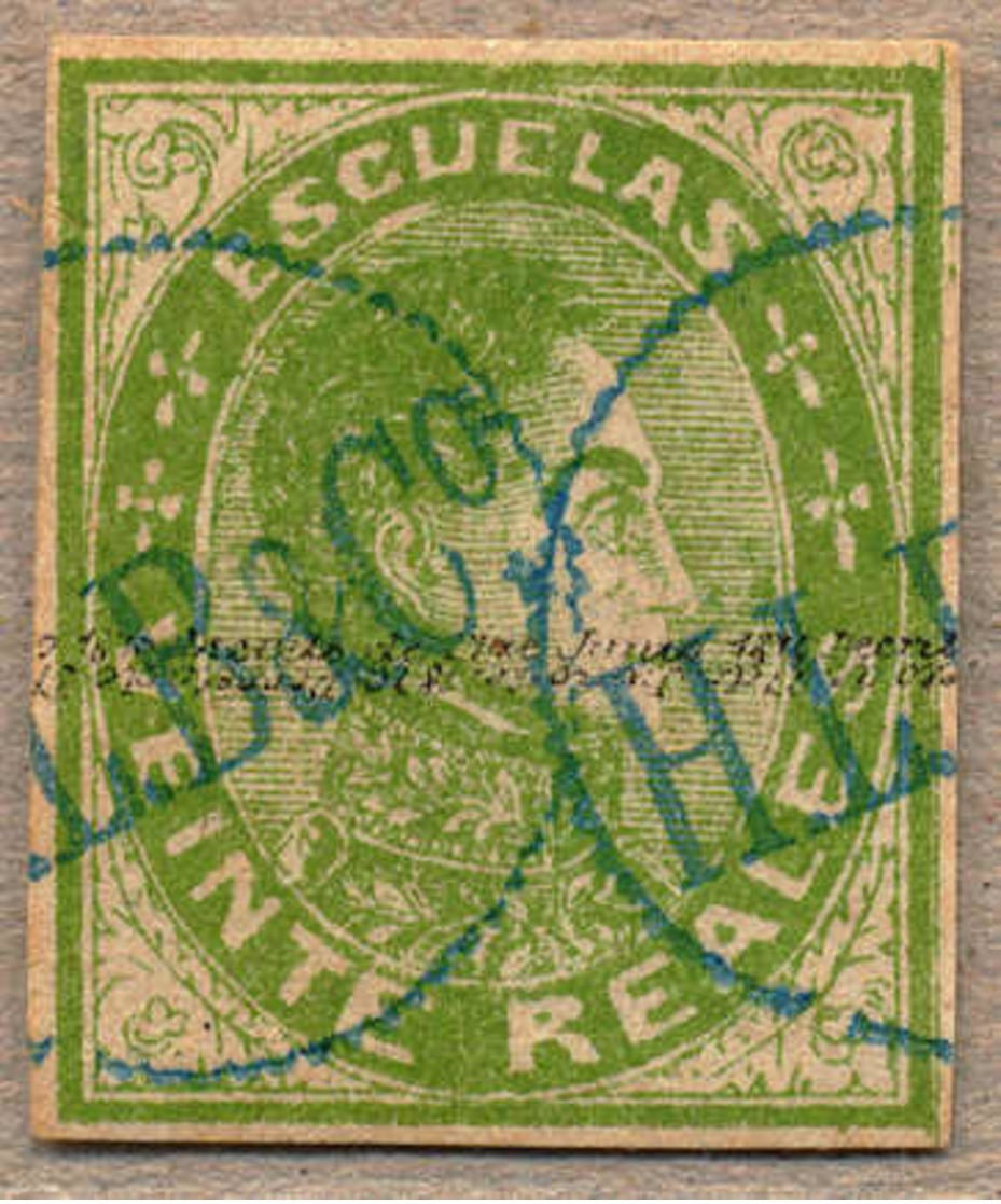 O 1872, 20 R., Green, Used With Blue HLB&Co., ESCUELAS Issue, With Two Line Opt In Black/type II, 3. Printing, Very Scar - Venezuela
