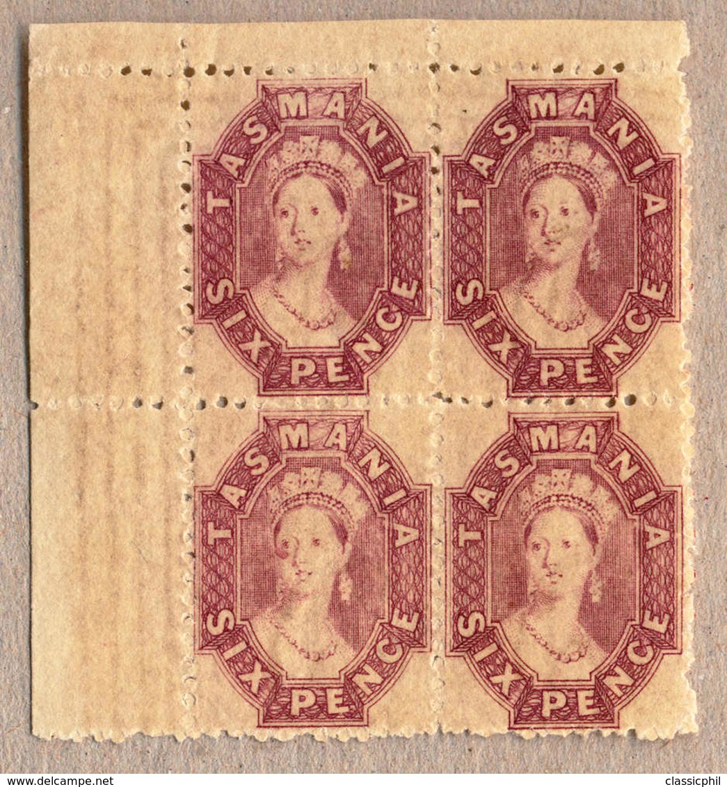 **/bof 1865-71, 6 D., Reddish Mauve, MNH, Block Of Four From The Upper Left Corner, Incl. Frame Wmk Of The Sheet, Perfec - Sonstige & Ohne Zuordnung