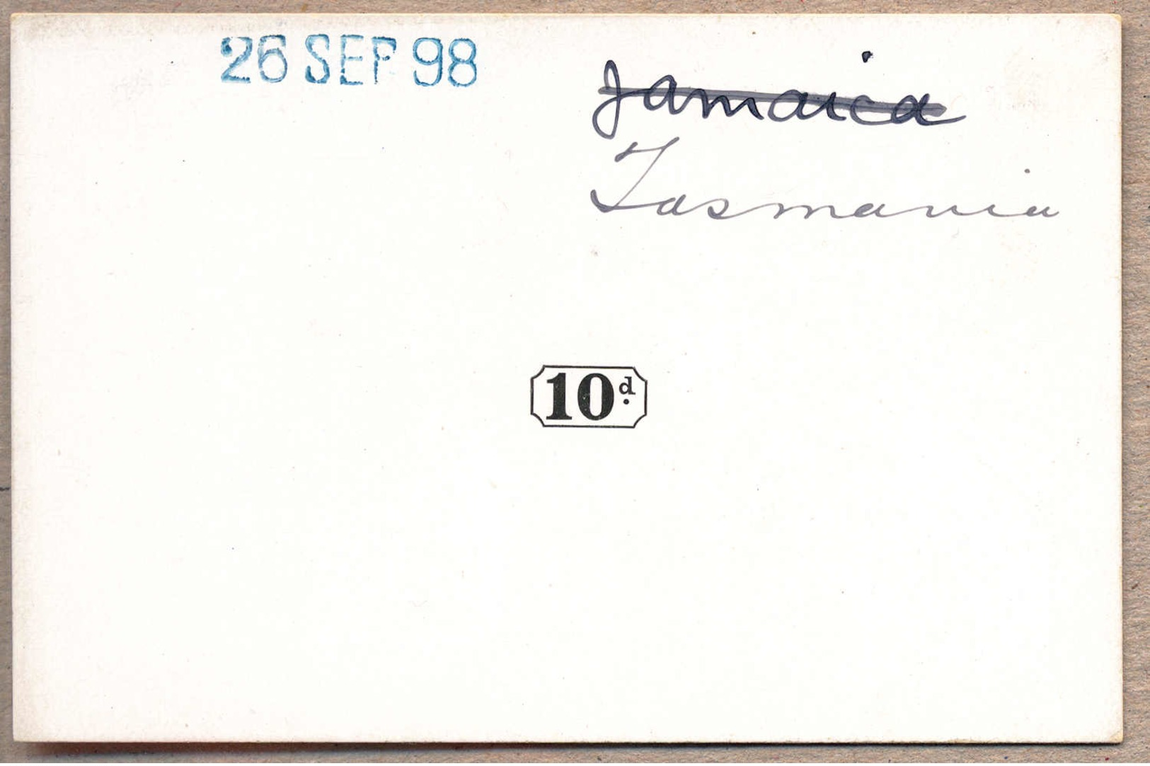 (*) 1898, 10 D., Black, Value Die Proof On Glazed Card, Strike Of Date 26 SEP 98 In Blue And M/s JAMAICA (cancelled With - Sonstige & Ohne Zuordnung