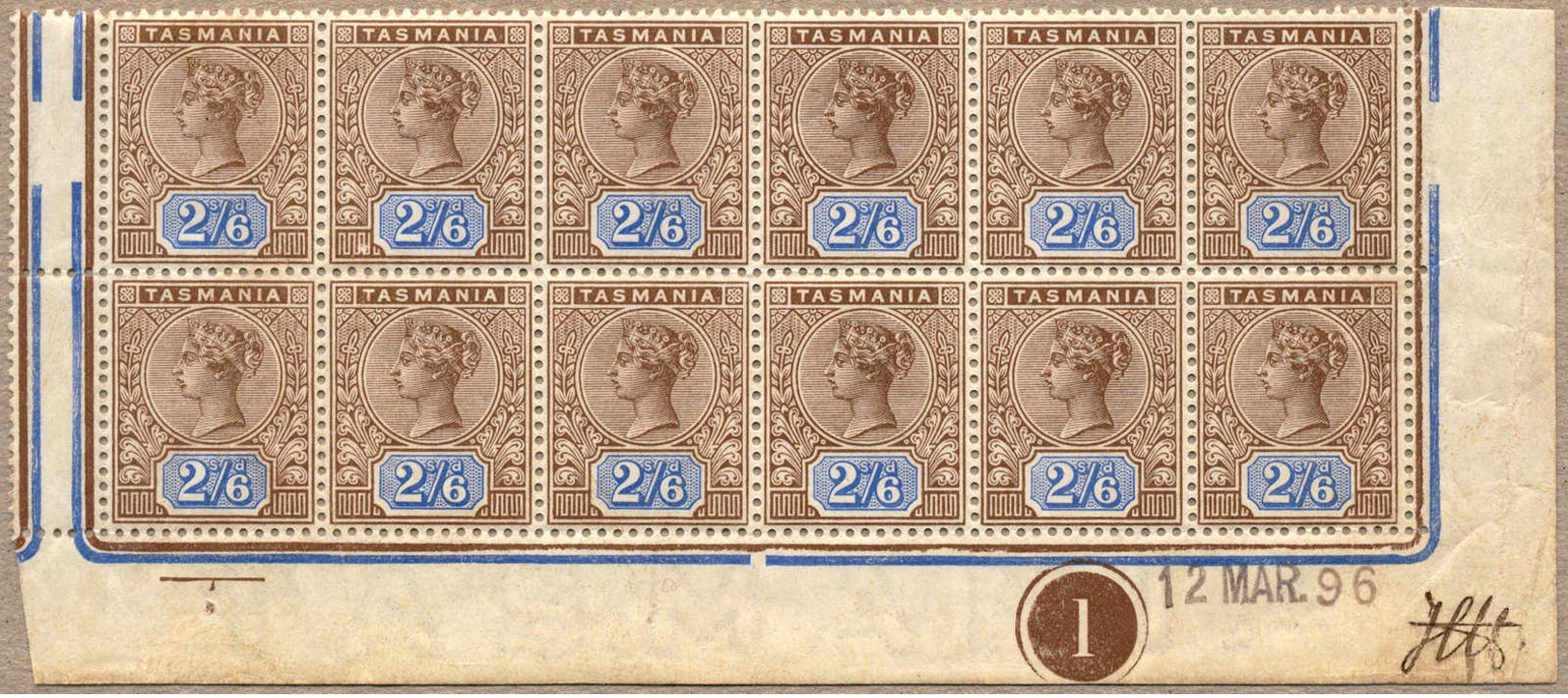 **/* 1896, 2 S. 6 D., Brown And Blue, 9 Stamps MNH Hinged In The Margins And 3 Stamps LPOG, IMPRIMATUR From The 2nd Prin - Sonstige & Ohne Zuordnung