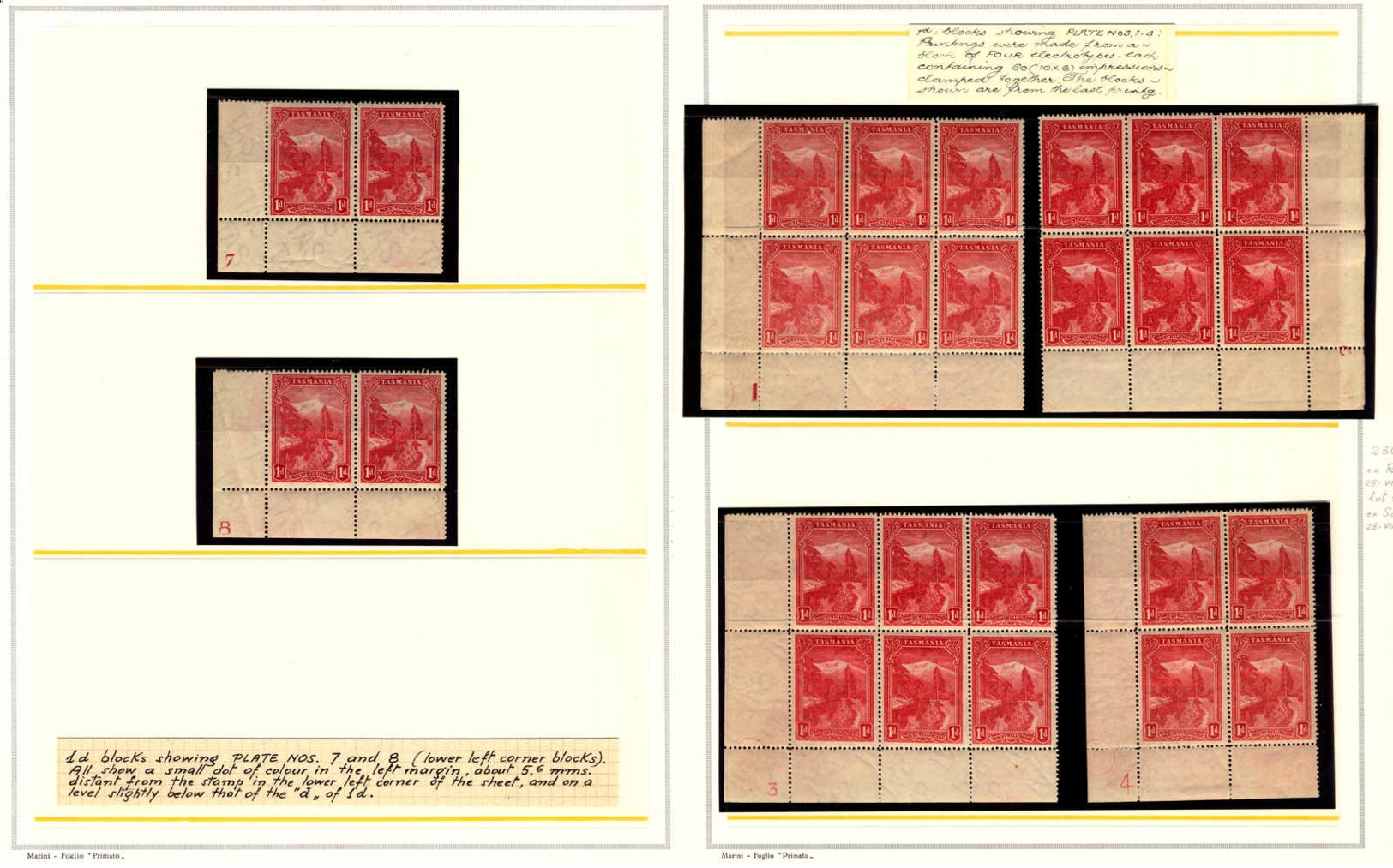 **/* 1899, Collection Of (6) Unused (MH/MNH) Blocks On 2 Album Pages, The Blocks Show Plate Number 1, 2, 3, 4, 7 And 8., - Sonstige & Ohne Zuordnung