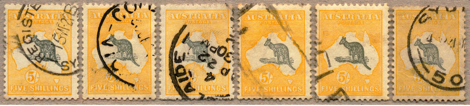 O 1915, 5 S., Grey And Shades Of Yellow, Wmk 6, Die II, All 4 Stamps With Unusual Positon Of The Wmk Incl. Frame Wmk, Ra - Sonstige & Ohne Zuordnung