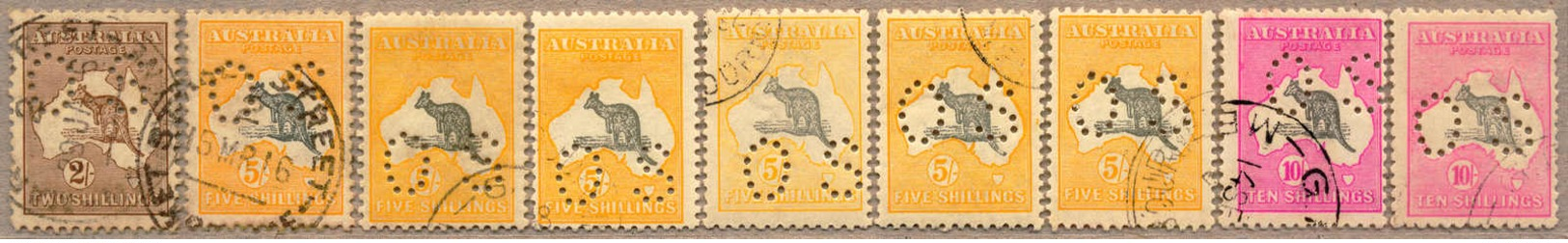 O 1914-30, 2, 5 And 10 S., Used, OFFICIAL, Lot Of 9 Values With Small OS (o26,37 (2), 50 (2), 51 (2), 118 (2)), With Col - Sonstige & Ohne Zuordnung