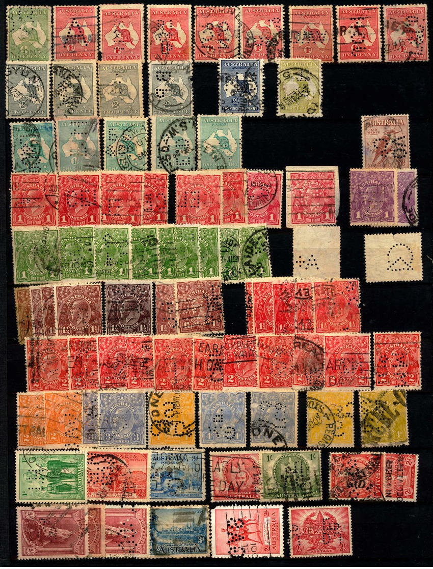 O 1900-1980, Specialized Perfin Collection, Hundreds Of Stamps On 5 Album Pages Used Both Sides, Untouched And Not Searc - Sonstige & Ohne Zuordnung