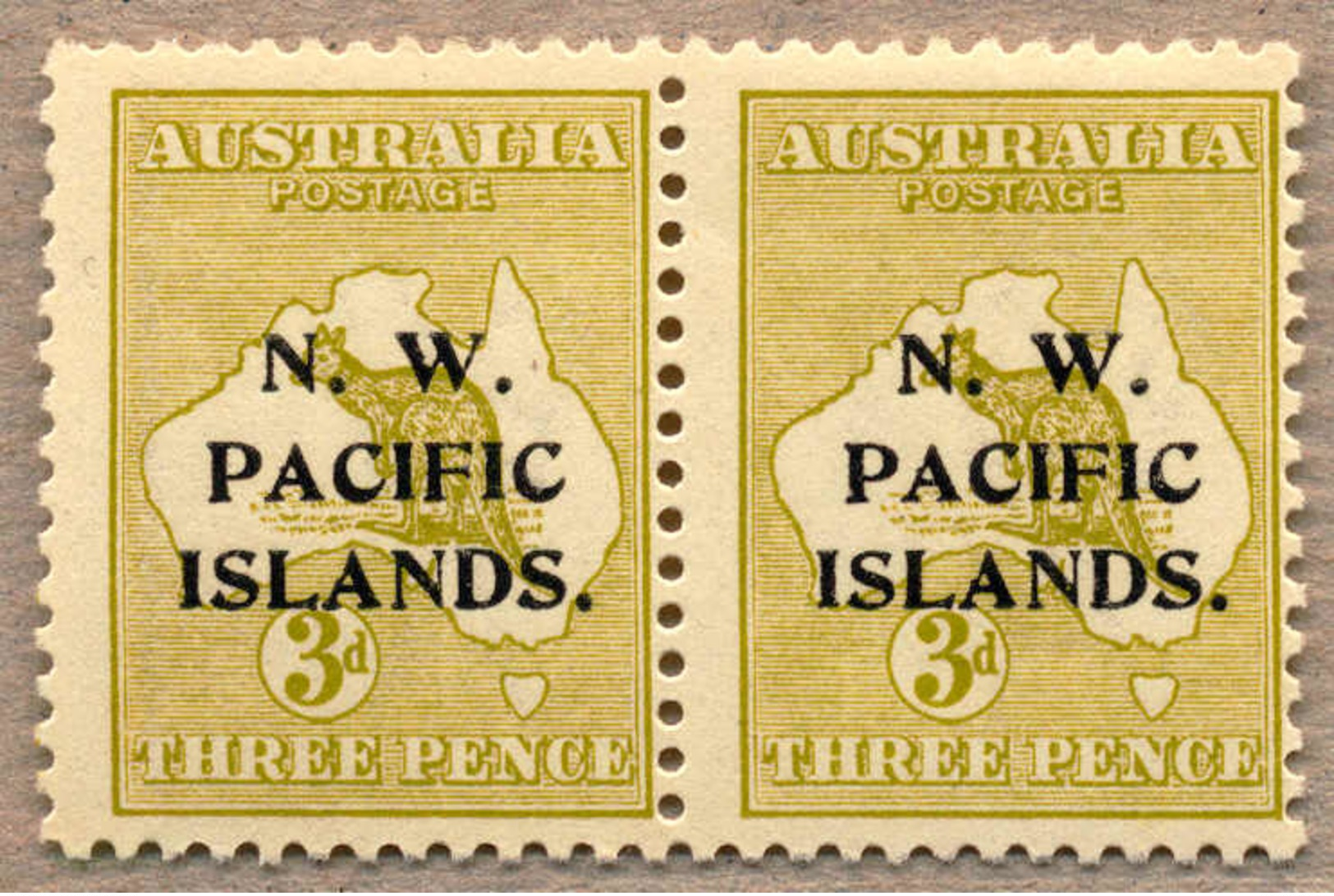 **/* 1915, 3 D., Yellow Olive, MH (I)/MNH (II), Die I In Pair With Die II, Wmk 6, Very Scarce Multiple And Exceedingly F - Papua-Neuguinea