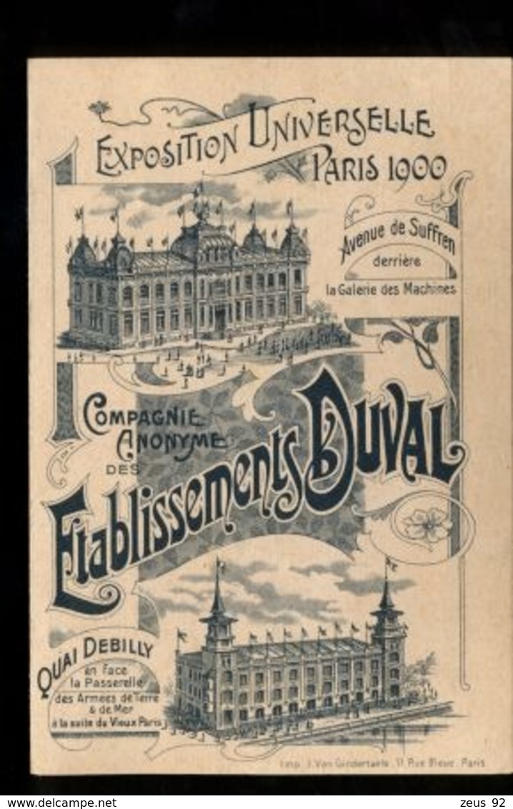 C2147 COMPAGNIE ANONYME DES ETABLISSEMENTS DUVAL EXPOSITION UNIVERSELLE PARIS 1900 AVENUE DE SUFFREN QUAI DEBILLY - Altri & Non Classificati