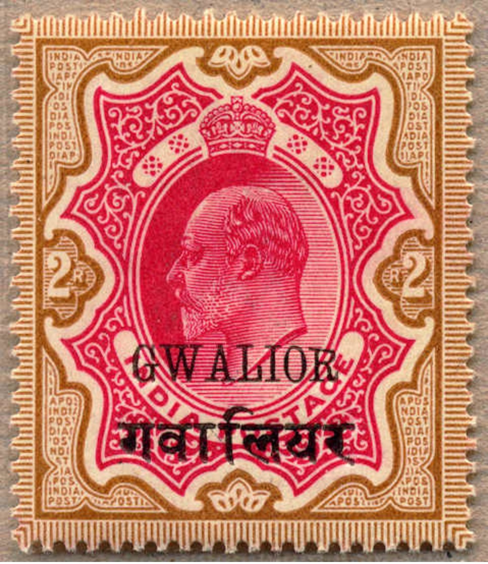 * 1908-11, 2 R., Carmine And Yellow Brown, MH, With Varity SMALL R OF GWALIOR, Very Well Centred And A Very Fresh Not Li - Sonstige & Ohne Zuordnung