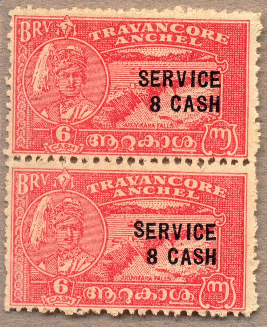 Pair/(*) 1943, 8 Ca. On 6 Ca., Scarlet, Fresh Unused, Vertical Pair With Opt Variety HIGH FIRST S Of SERVICE, Attractive - Sonstige & Ohne Zuordnung