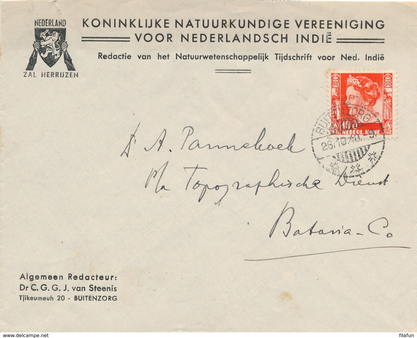 Nederlands Indië - 1940 - 10 Cent Wilhelmina Op Business Cover Van Buitenzorg Naar Batavia - Nederland Zal Herrijzen - Niederländisch-Indien