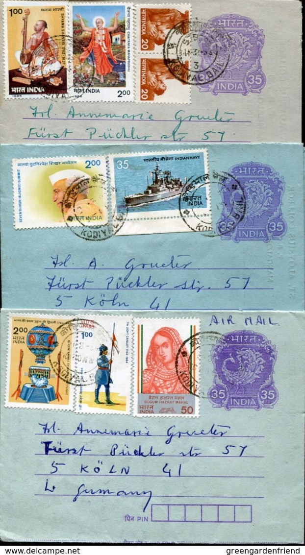 47415 India, 3 Air Mail Aerogramme Sent To Germany, As Scan - Covers & Documents