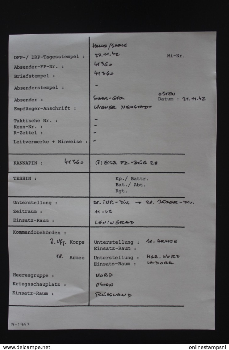 DR Feldpost Brief Mit Inhalt, Leningrad 1942 Mit Detaillierte Festlegung Wiener Neustadt - Briefe U. Dokumente