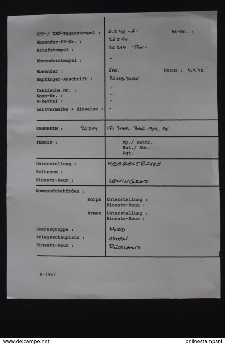 DR Feldpost Brief Mit Inhalt, Leningrad 1942 Mit Detaillierte Festlegung Dusseldorf - Cartas & Documentos