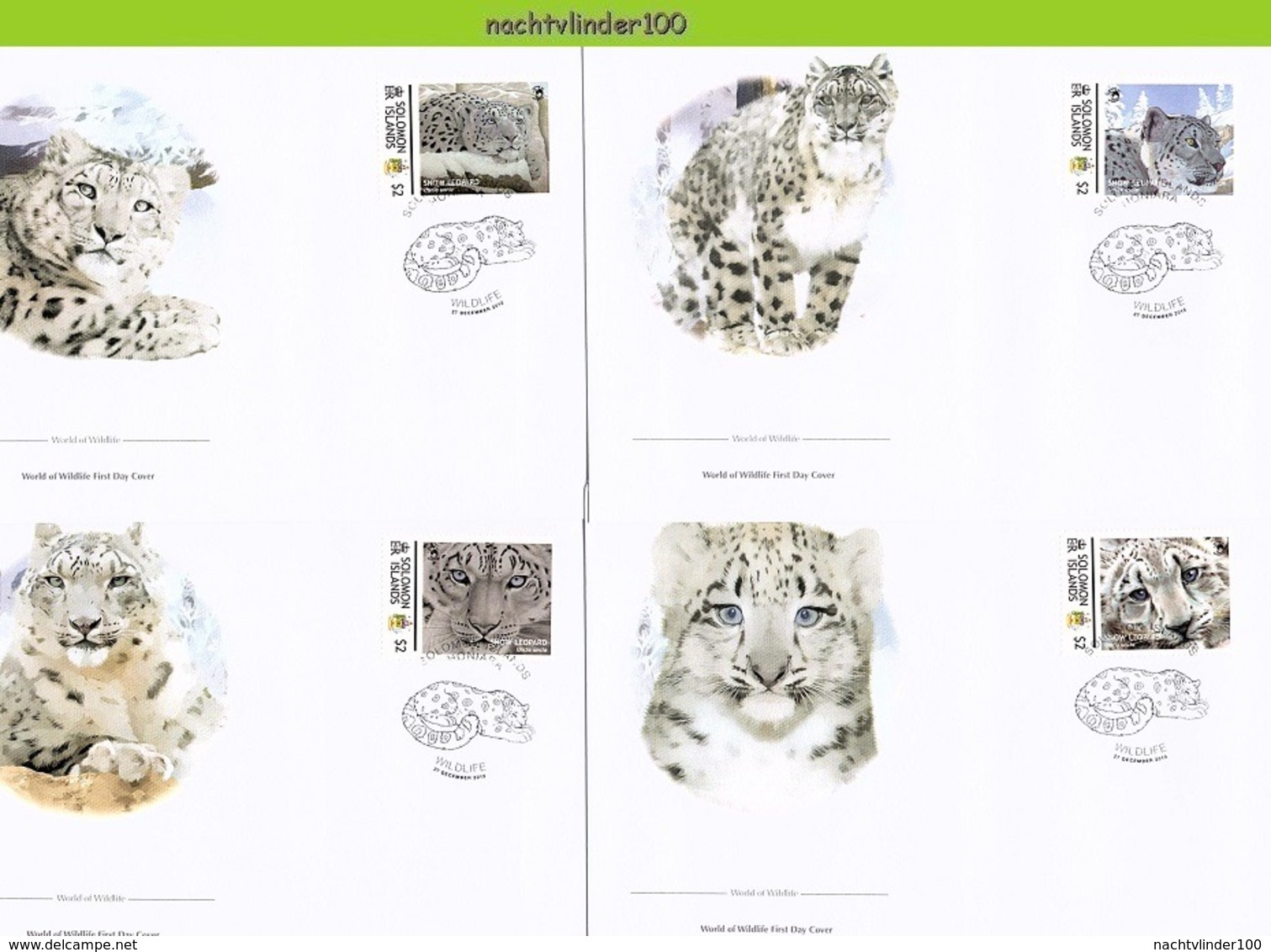 Nfd17fb FAUNA WILDE KAT ROOFKAT SNEEUWLUIPAARD SNOW LEOPARD WILD CAT KATZEN FELINS SOLOMON ISLANDS 2012 FDC's - Big Cats (cats Of Prey)