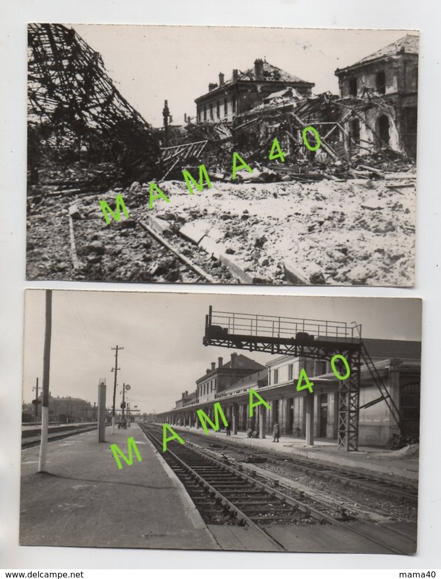 CARTE PHOTO - 17 - SAINTES - MILITARIA - WWII -  GARE EXTREMITE NORD DU BV BOMBARDEE LE 24/06/1944 + RECONSTRUCTION 1947 - Saintes