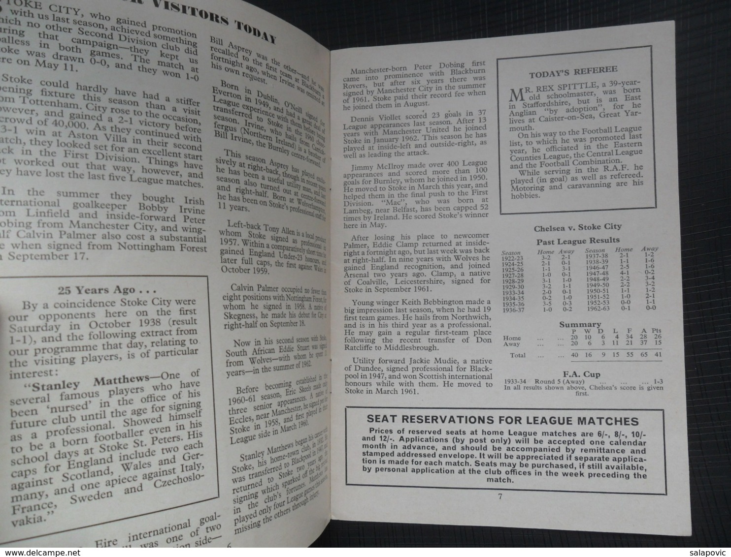 Official Football Match Programme  CHELSEA V STOKE CITY 1963/64 - Other & Unclassified