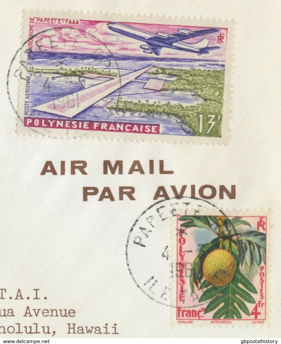 FRENCH POLYNESIA 1961 T.A.I Jet First Direct Flight PAPEETE-LOS ANGELES-HONOLULU - Lettres & Documents