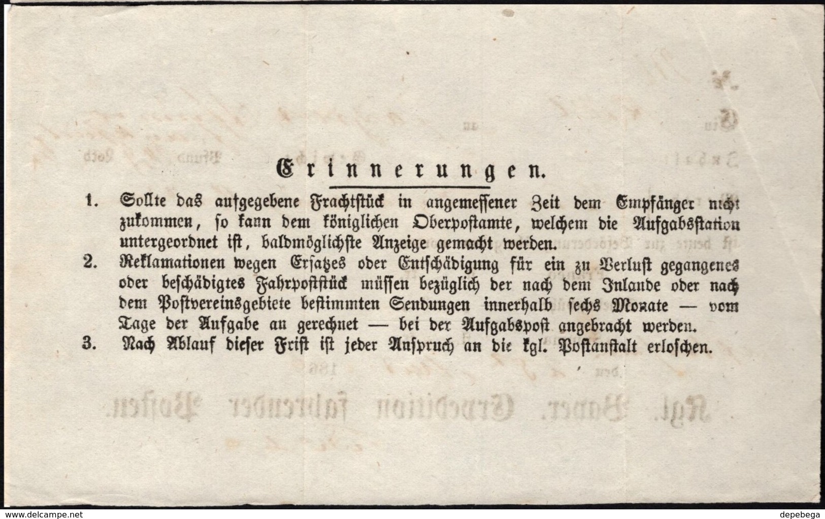 Germany - Bavaria, Königlich Bayerische Expedition Fahrender Posten, To Frankfurt 25.5.1866. - Andere & Zonder Classificatie