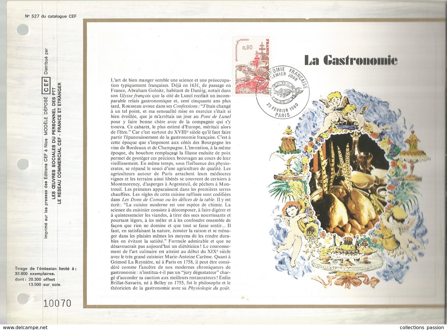 LA GASTRONOMIE , Paris, 1980, Premier Jour  , Document De La Poste, Frais Fr 1.55 E - Documents De La Poste