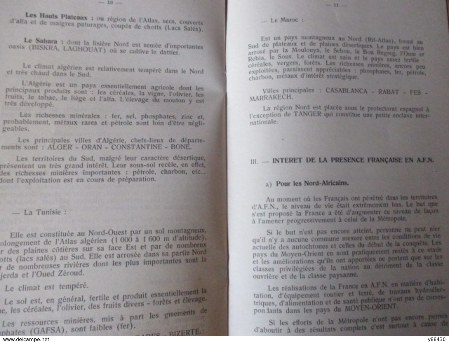 Notice AFRIQUE FRANCAISE DU NORD de 1955 - pour les appelés à servir en AFN . Etat Major 3è Bureau -18 pages - 13 photos