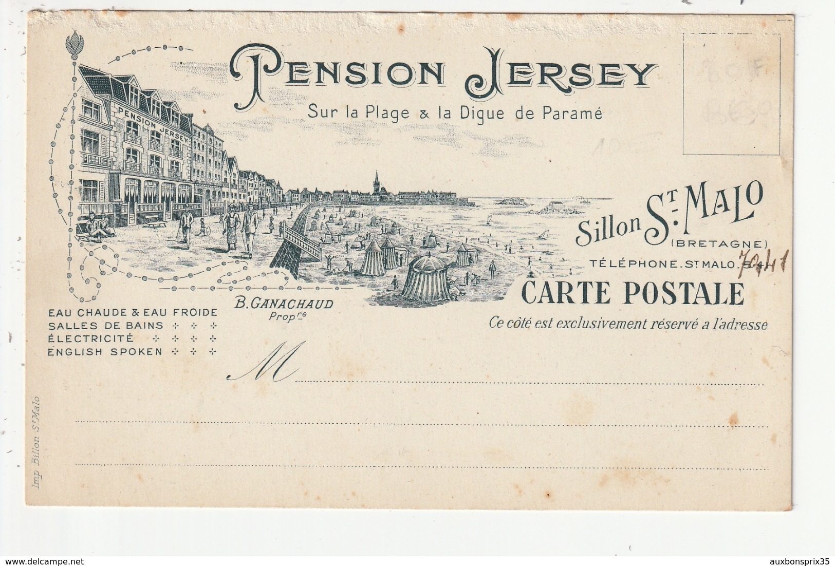 CARTE PUBLICITAIRE - SAINT MALO - PENSION JERSEY - 35 - Saint Malo