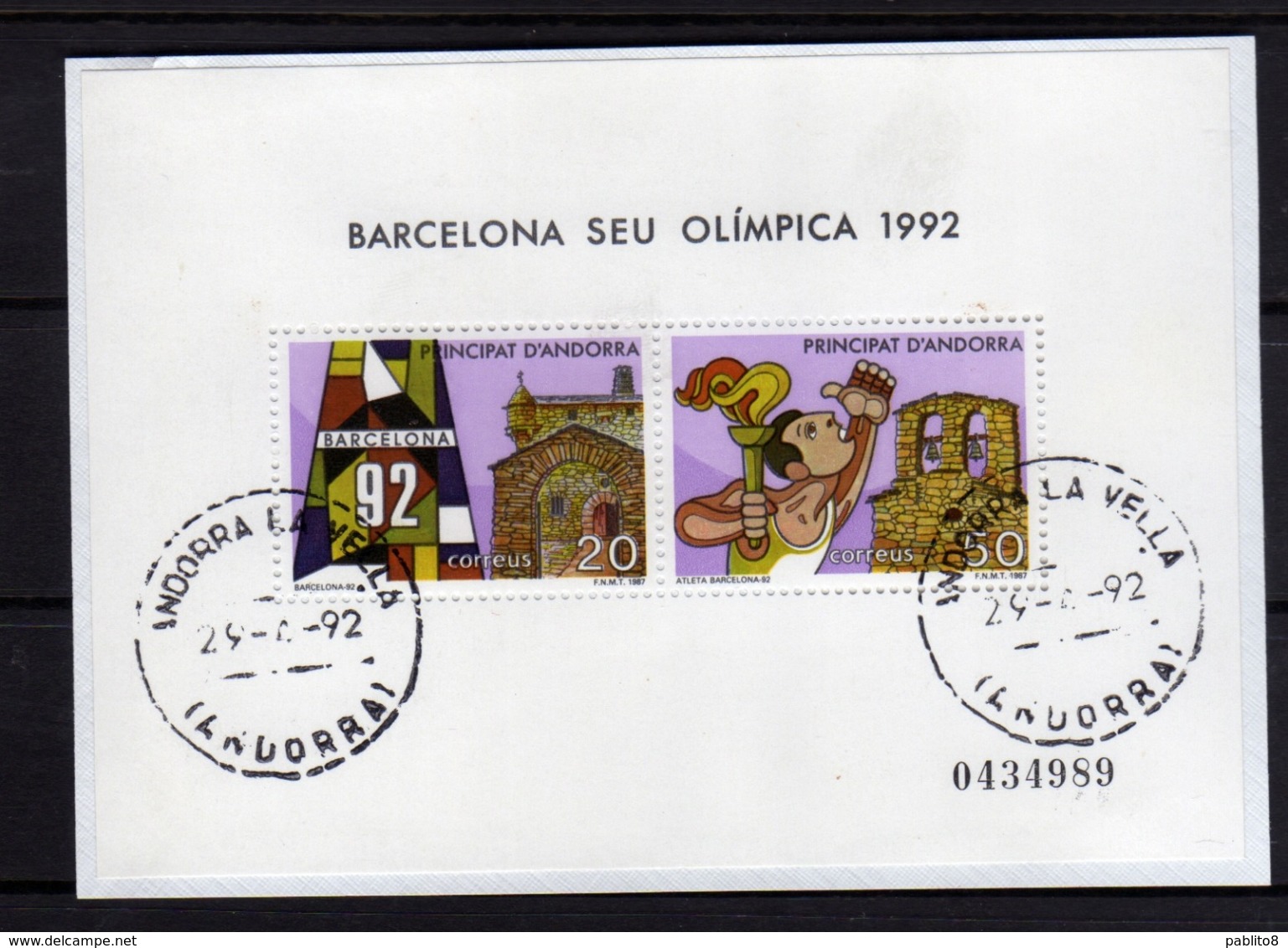 ANDORRA ANDORRE SPANISH SPAGNOLA 1992 OLYMPIC GAMES BARCELONA 92 BLOCK SHEET BLOCCO FOGLIETTO BLOC FEUILLET FDC - Usati