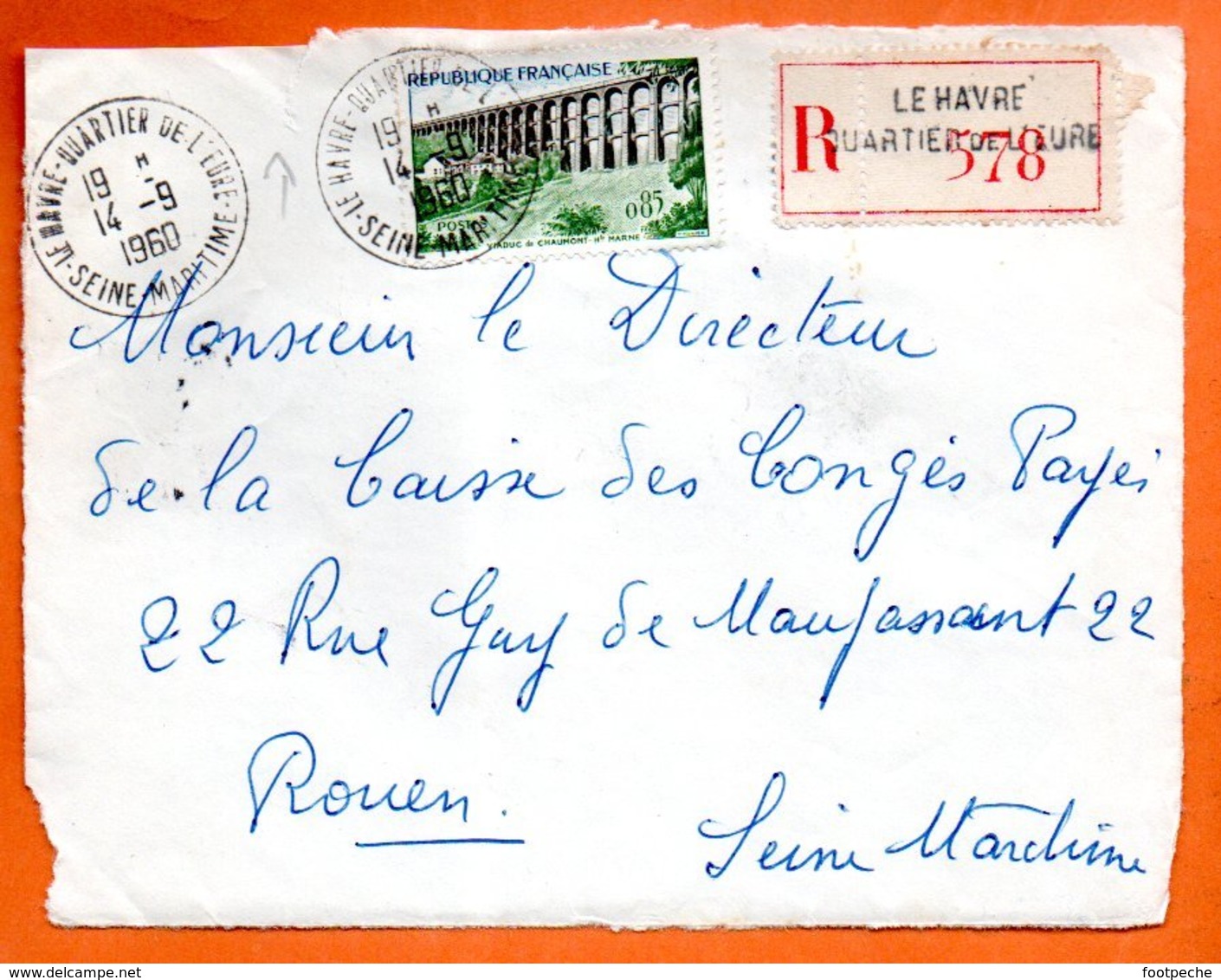 LE HAVRE QUARTIER DE L'EUROPE ( Pte Déchirure Haut )  1960 Recommandé Devant De Lettre N° MM 142 - 1961-....