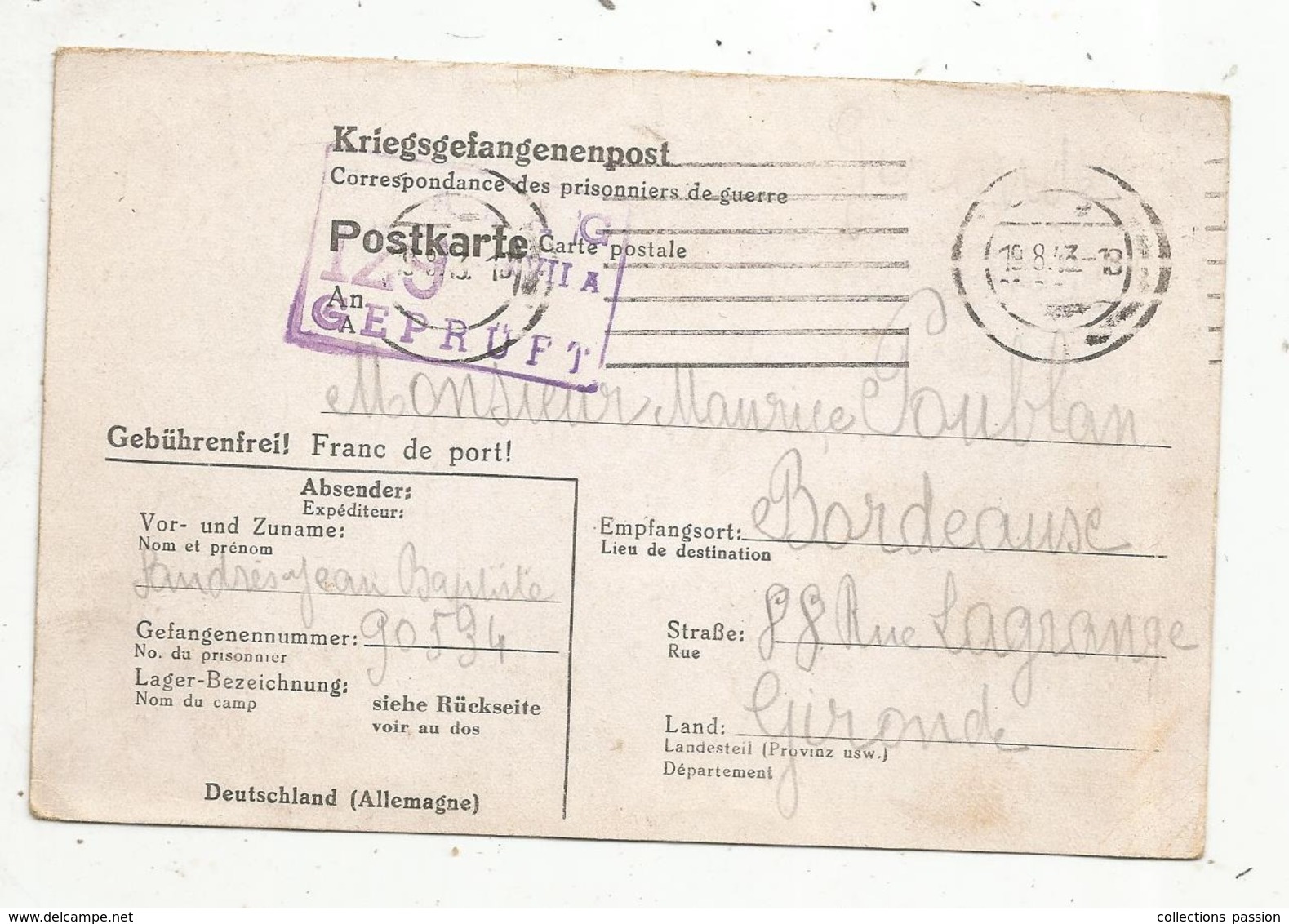 Cp, Allemagne , Deutschland , Kriegsgefangenenpost , Correspondance Des Prisonniers De Guerre ,1943,2 Scans - Autres & Non Classés