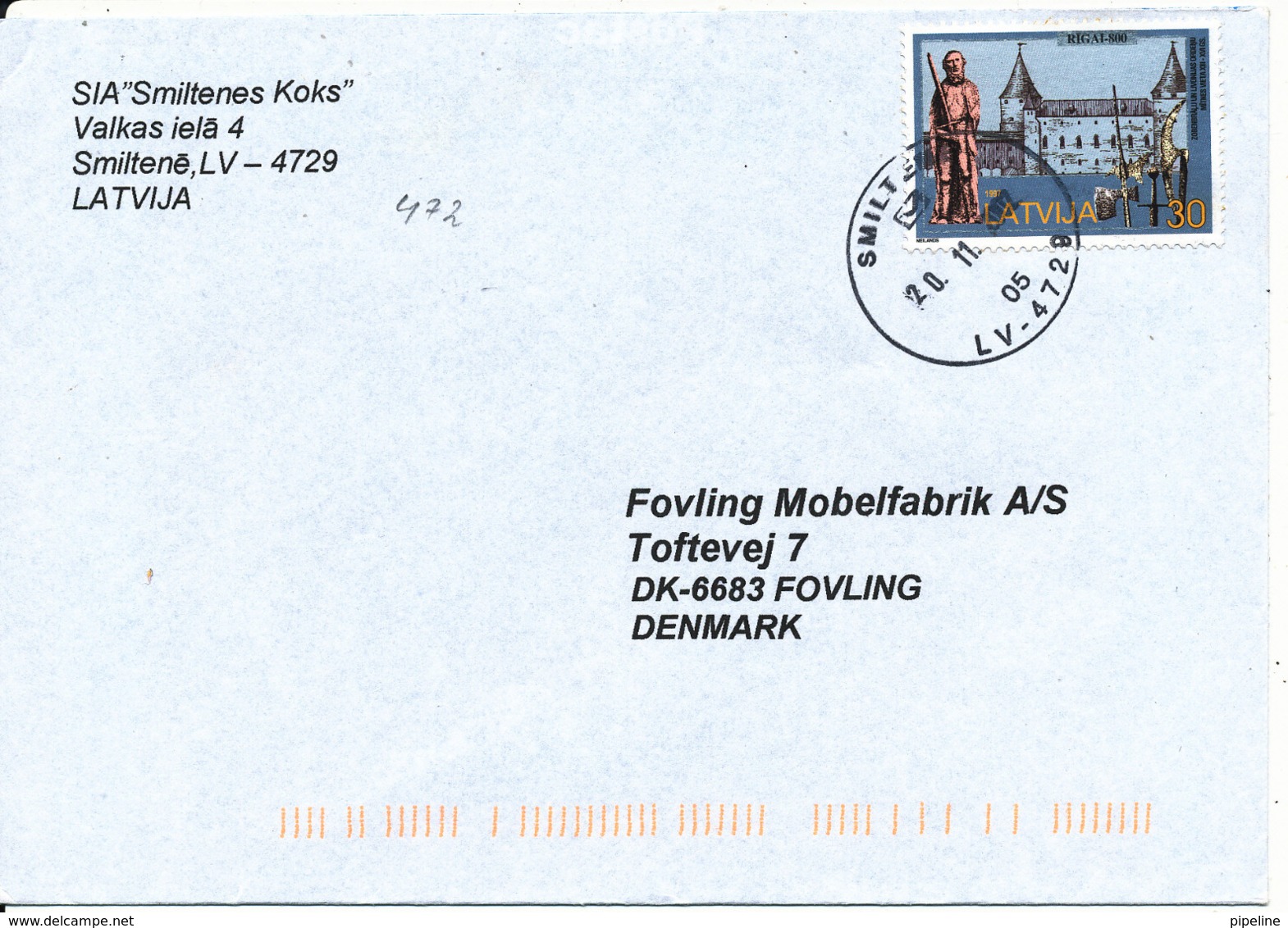 Latvia  Cover Sent To Denmark Smiltene 20-11-2002 Single Franked - Latvia