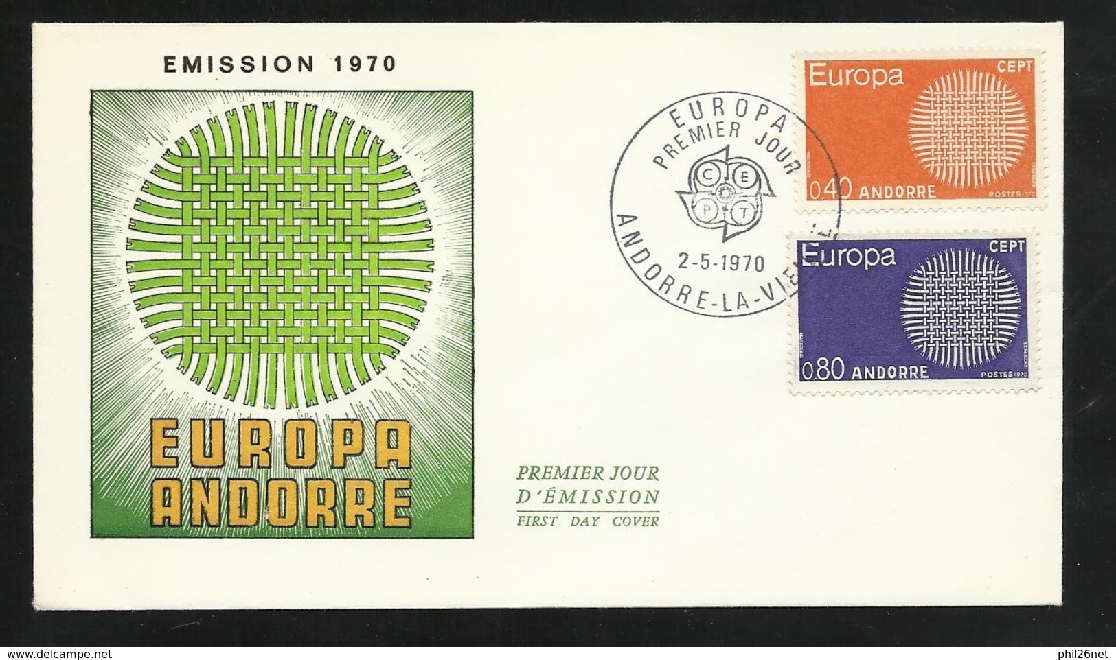 Andorre Lettre Premier Jour Le 02 Mai 1970   Europa 1970  Les N° 202 Et 203  TB    - FDC