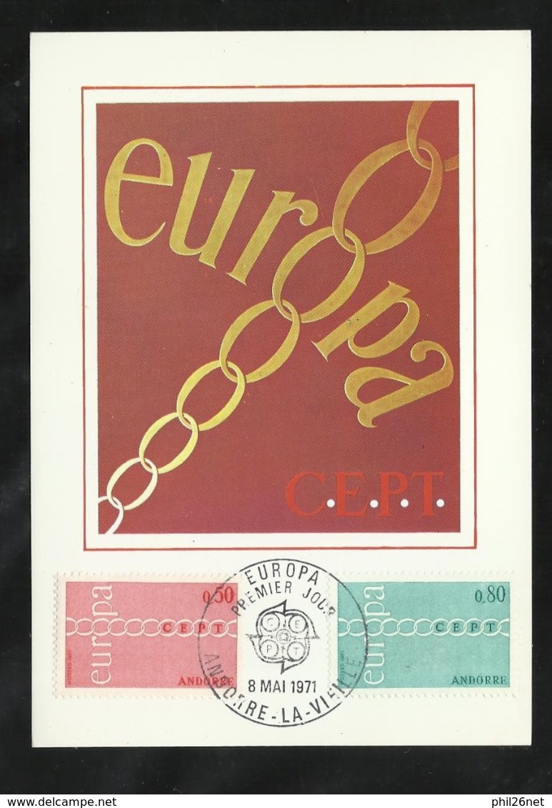 Andorre Carte Maximum Premier Jour Le 8 Mai 1971 Europa 1971 Les N°212 Et 213  TB  - 1971