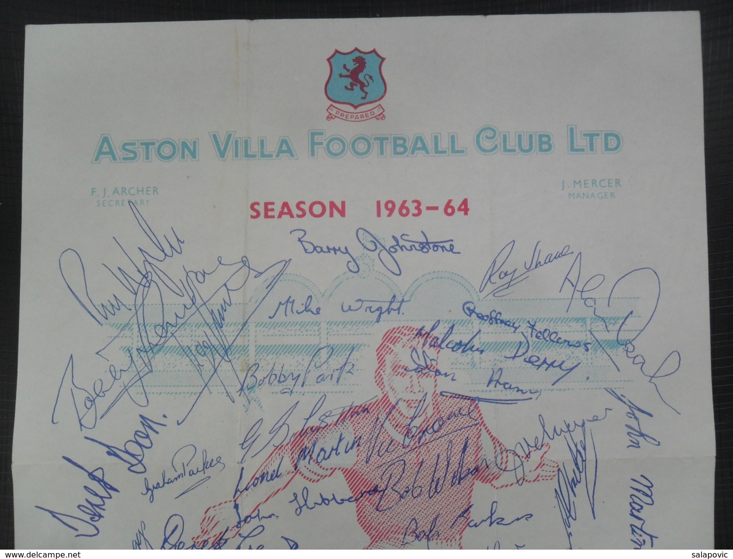 ORIGINAL ASTON VILLA Football Club Pre-Printed Autograph Season 1963/64   FOOTBALL CALCIO Authograph SIGNATURE - Authographs