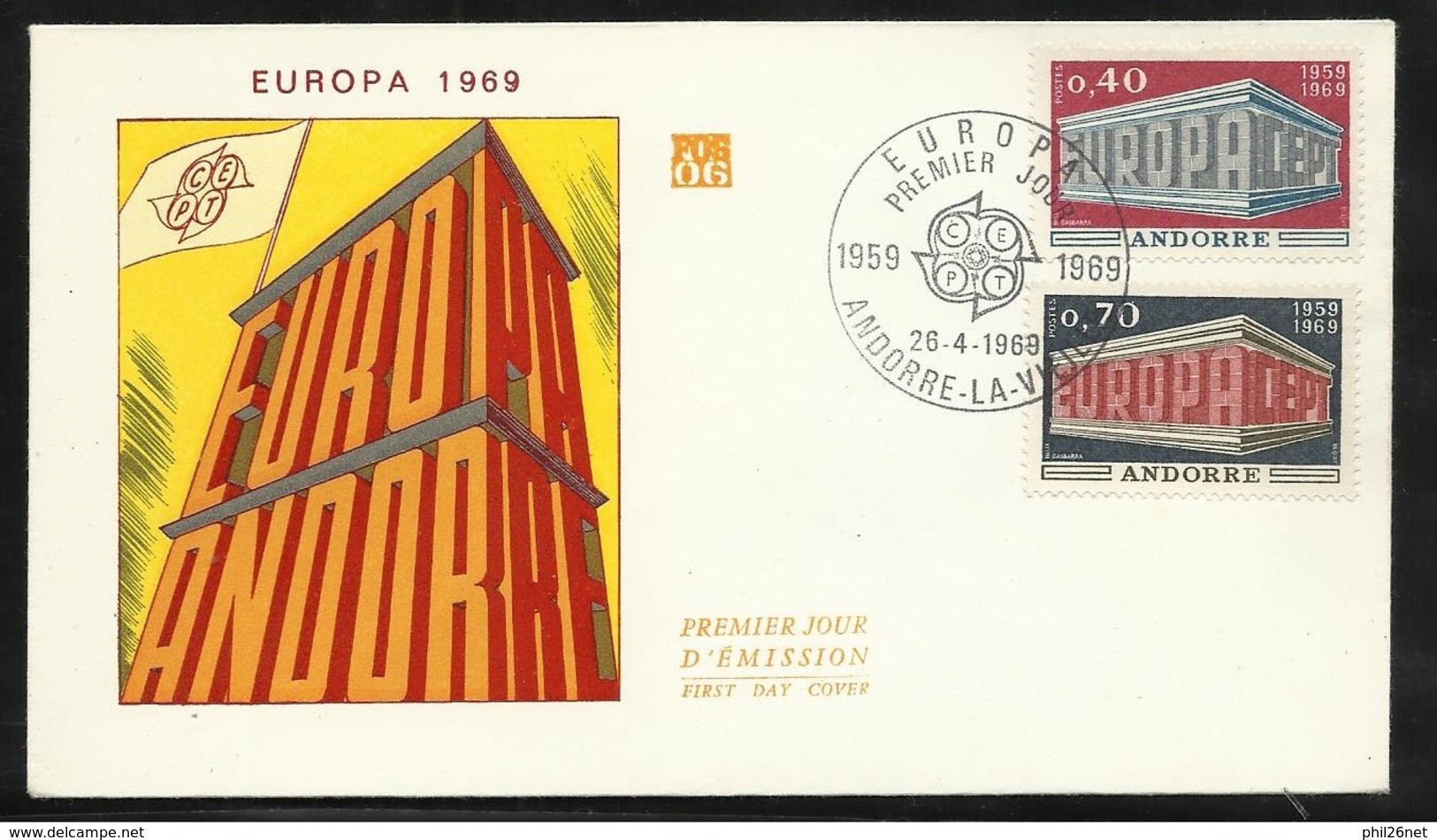 Andorre Lettre Premier Jour Le 26 Avril 1969 Europa 1969 Les N°188 Et 189  TB   - 1969