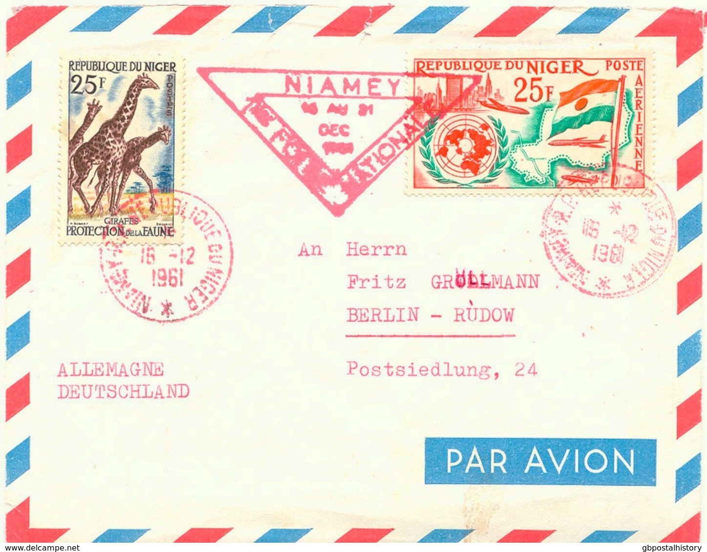 NIGER FLUGPOST 1961 Extrem Selt. Erstflug NIAMEY First Flight Nationale - BERLIN - Niger (1960-...)