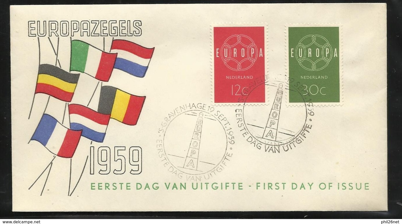 Lettre Premier Jour Pays- Bas  Cachet Illustré S-Gravenhagge Le 19/09/1959 Les N° 708 Et 709  TB  - 1959