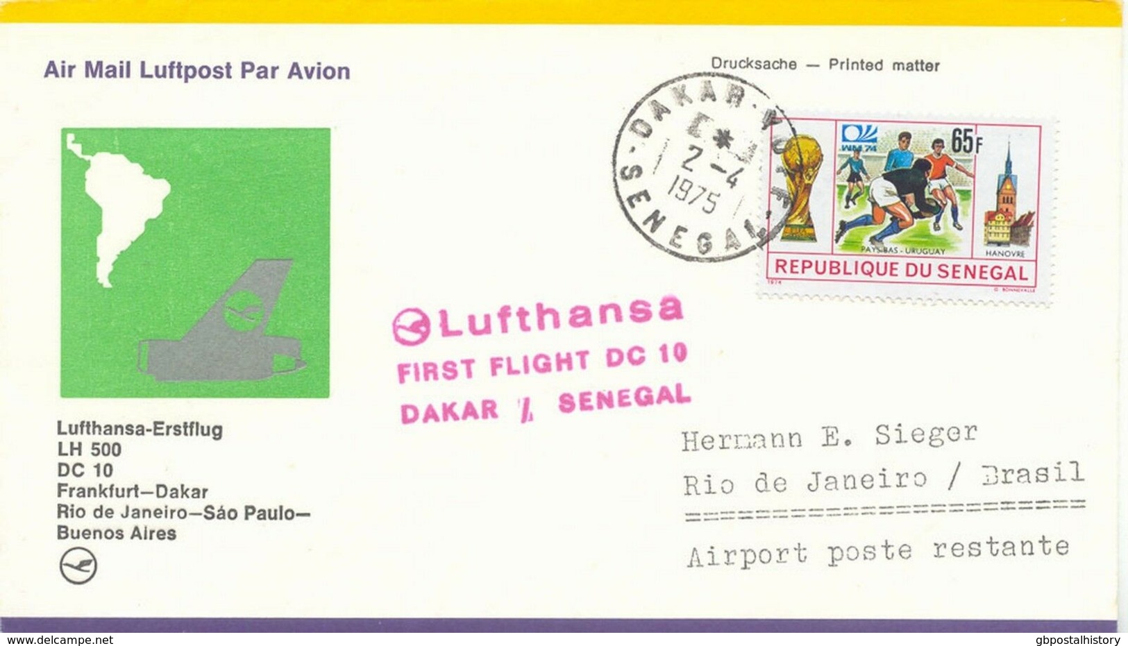 SENEGAL 1975 Lufthansa-Erstflug - Flug LH 500 Mit DC 10 "DAKAR - RIO DE JANEIRO" - Senegal (1960-...)