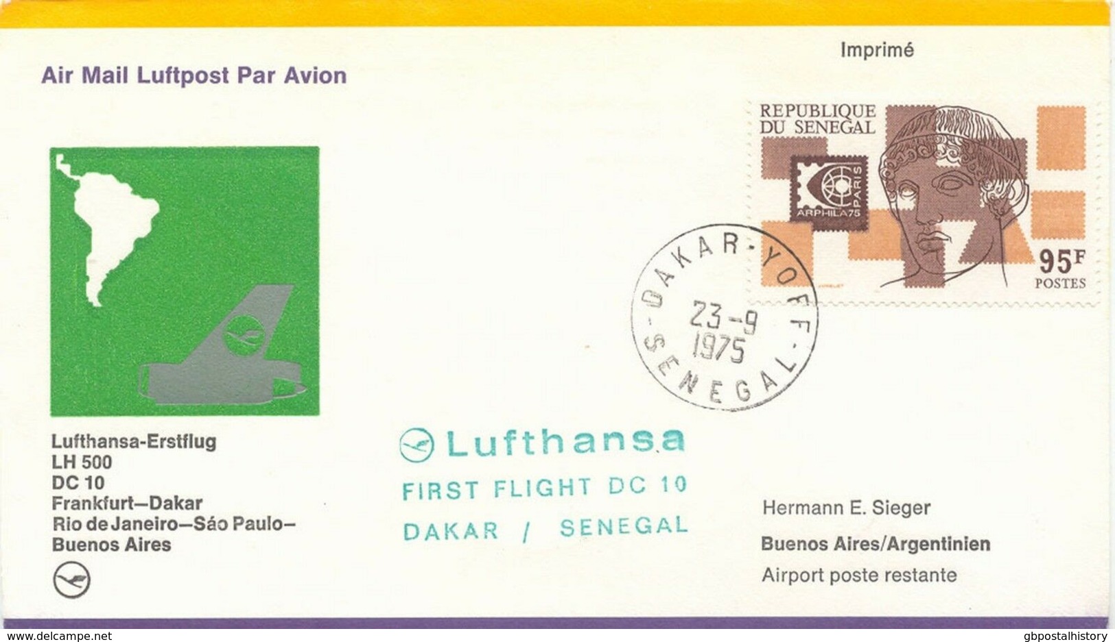 SENEGAL 1975 Lufthansa-Erstflug - Flug LH 500 Mit DC 10 "DAKAR - BUENOS AIRES" - Senegal (1960-...)