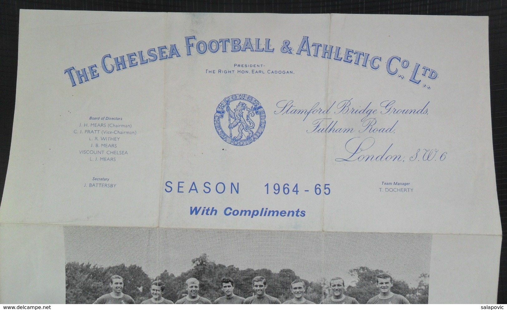 Chelsea F.C. Season 1964-65 Football Club Printed Autograph   FOOTBALL CALCIO Authograph SIGNATURE - Autographes