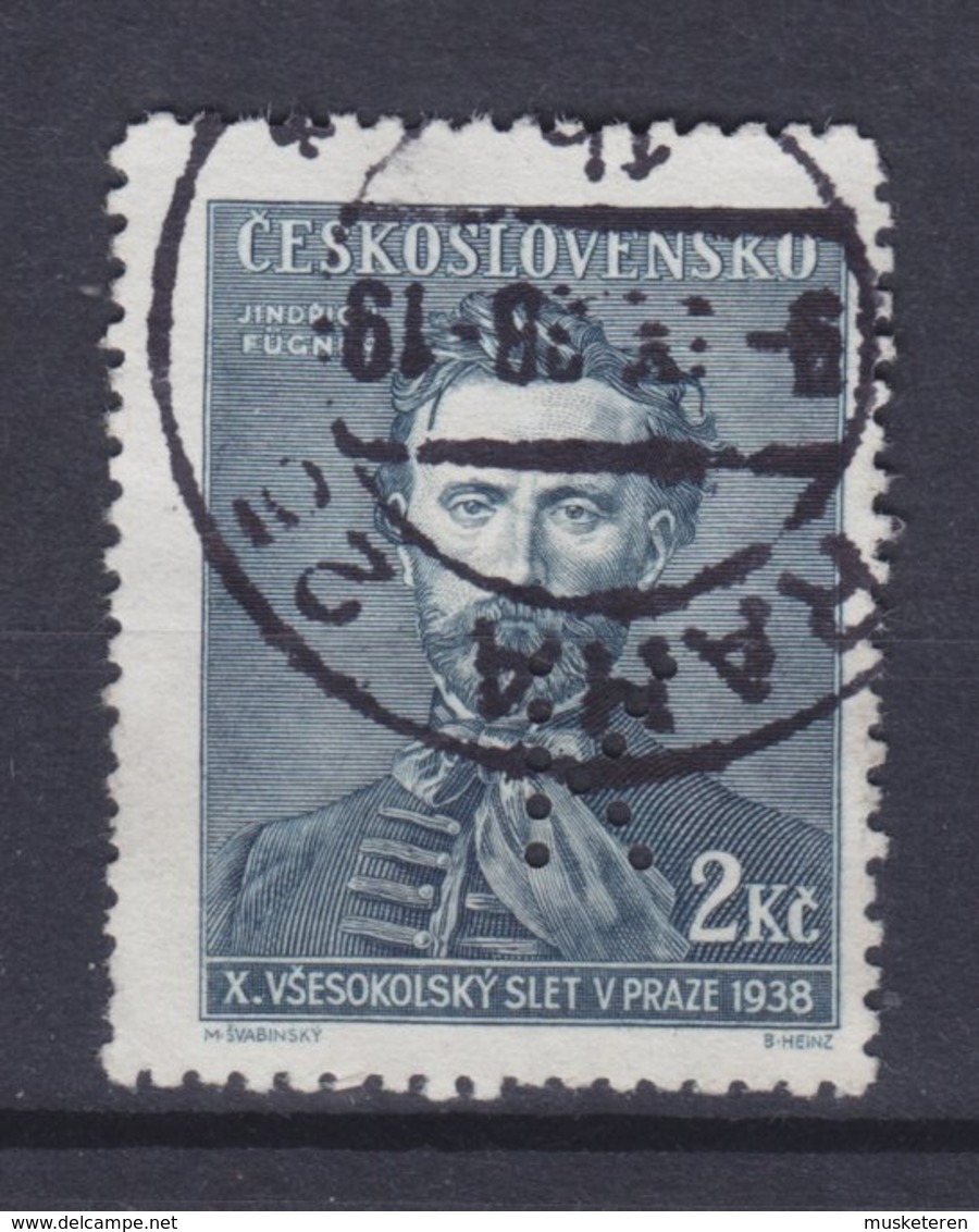 Czechoslovakia Perfin Perforé Lochung 'K' 1938 Mi. 397 Jindrich Fügner PRAHA 1938 Cancel !! (2 Scans) - Variétés Et Curiosités