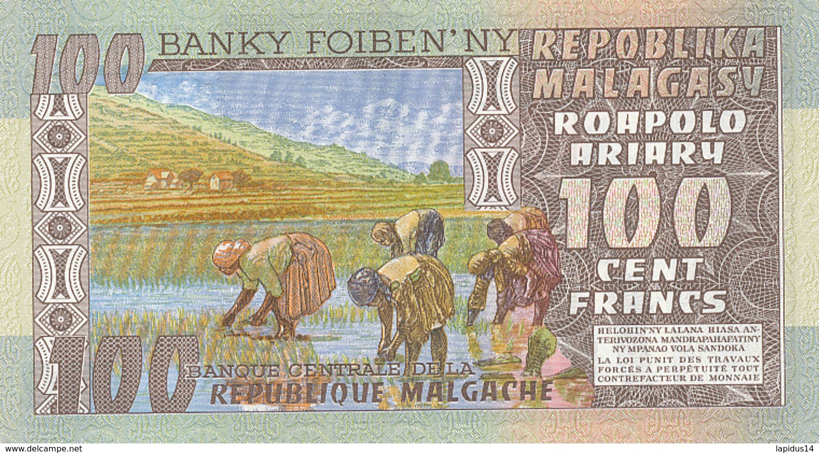 BILLET-BANQUE BANKY  FOIBEN'NY  REPUBLIQUE MALGACHE  100 - Madagaskar