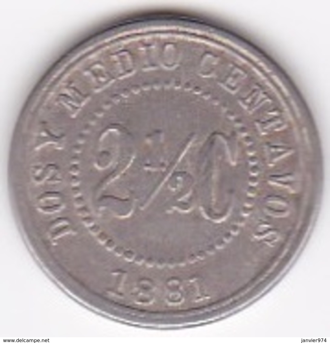 Colombia. 2 1/2 Centavos 1881. Copper-nickel. KM# 179 - Colombia