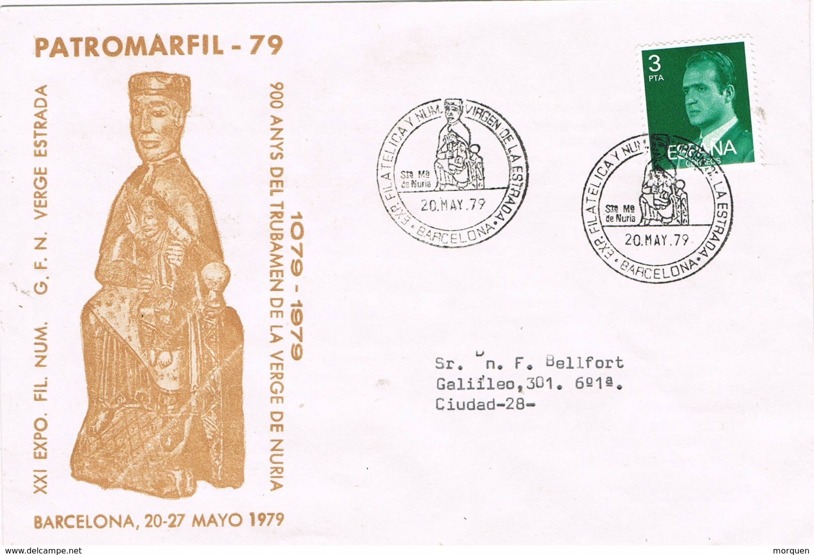 34017. Carta Exposicion BARCELONA 1979.  PATROMARFIL 79, Virgen De La Estrada, Virgen De Nuria - Cartas & Documentos