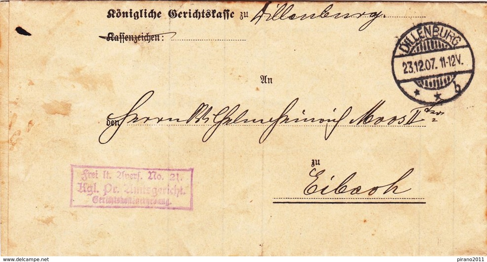 1 Brief Von Dillenburg Nach Eibach Aus Dem Jahr 1907 - Documents Historiques